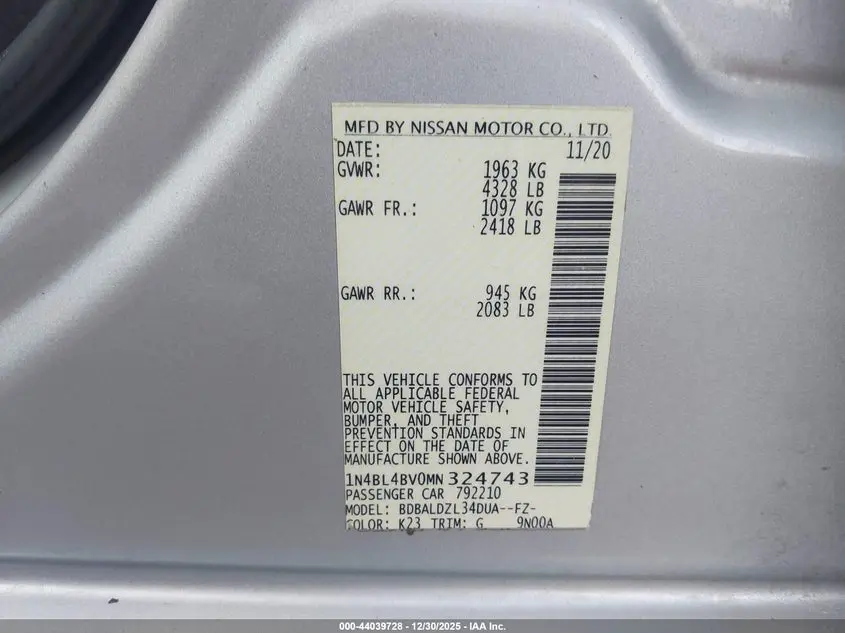 2021 NISSAN ALTIMA S FWD