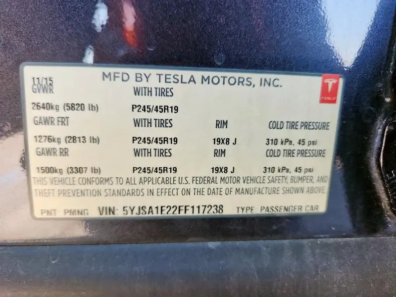 2015 TESLA MODEL S   