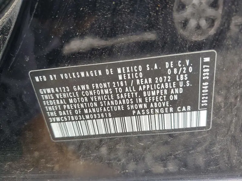 2020 VOLKSWAGEN JETTA S  
