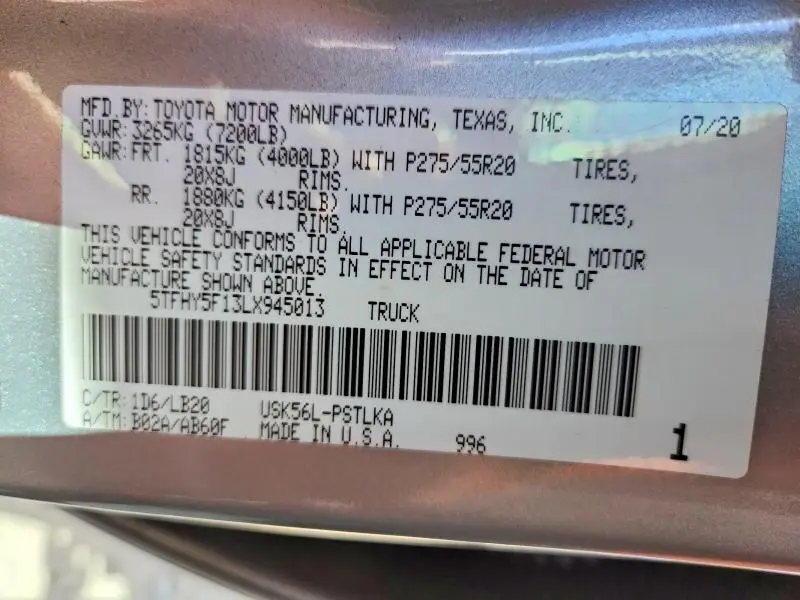 2020 TOYOTA TUNDRA CREWMAX LIMITED  