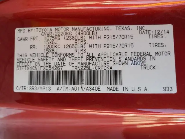 2015 TOYOTA TACOMA ACCESS CAB  