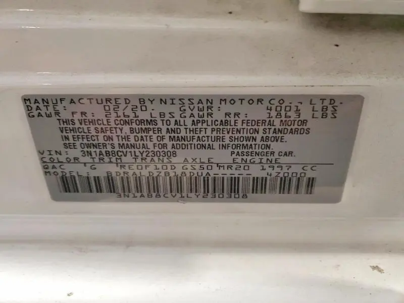 2020 NISSAN SENTRA SV  