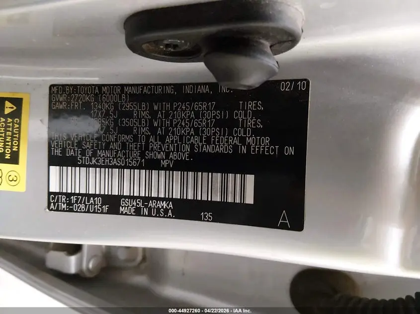 2010 TOYOTA HIGHLANDER SE V6