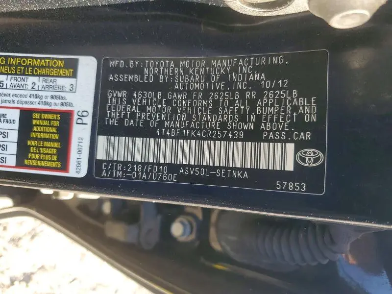 2012 TOYOTA CAMRY BASE  