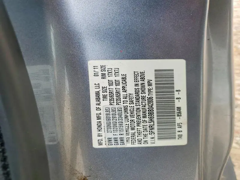2011 HONDA ODYSSEY EXL  