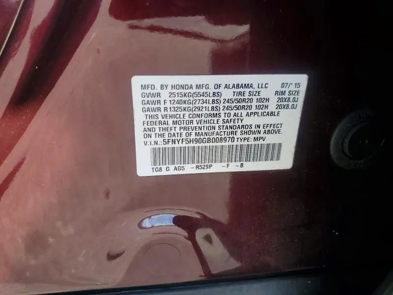 2016 HONDA PILOT TOURING  