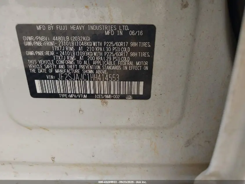 2017 SUBARU FORESTER 2.5I LIMITED