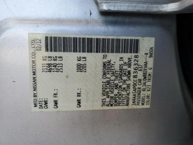 2012 NISSAN MAXIMA S  