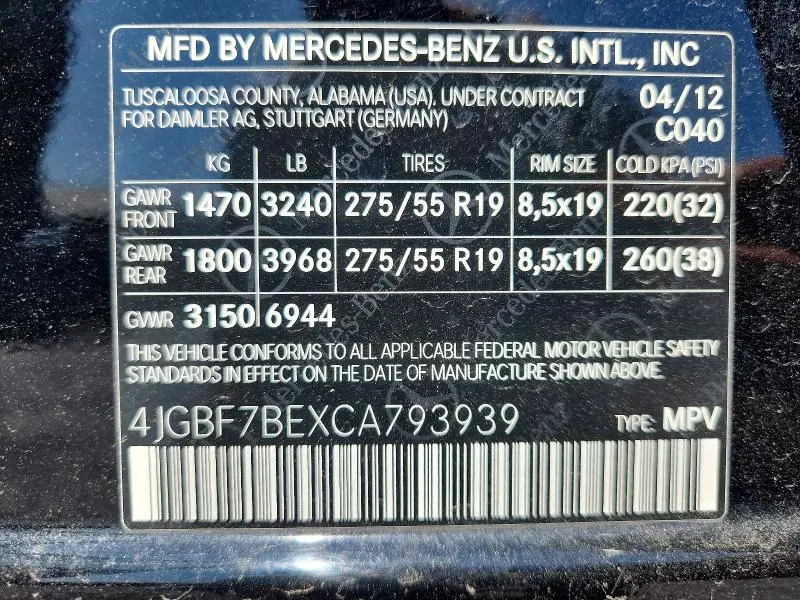 2012 MERCEDES-BENZ GL 450 4MATIC  