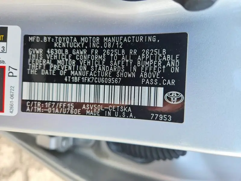 2012 TOYOTA CAMRY SE  