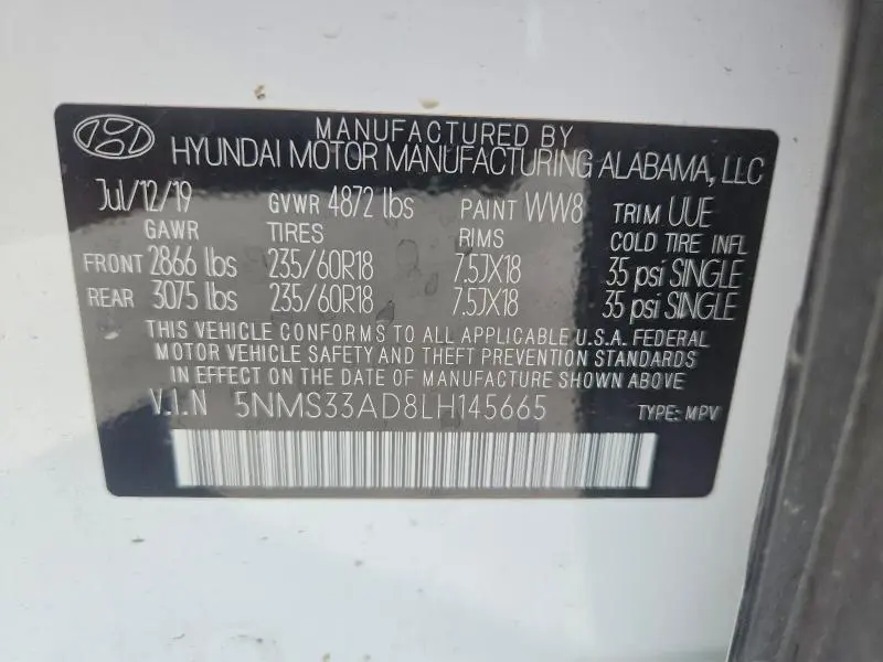 2020 HYUNDAI SANTA FE SEL  