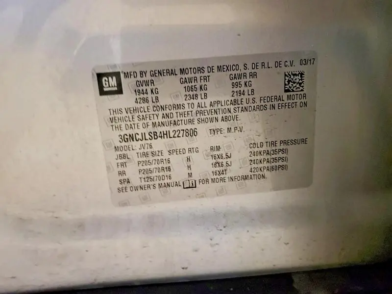 2017 CHEVROLET TRAX 1LT  