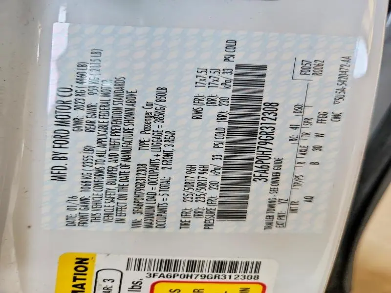 2016 FORD FUSION SE  