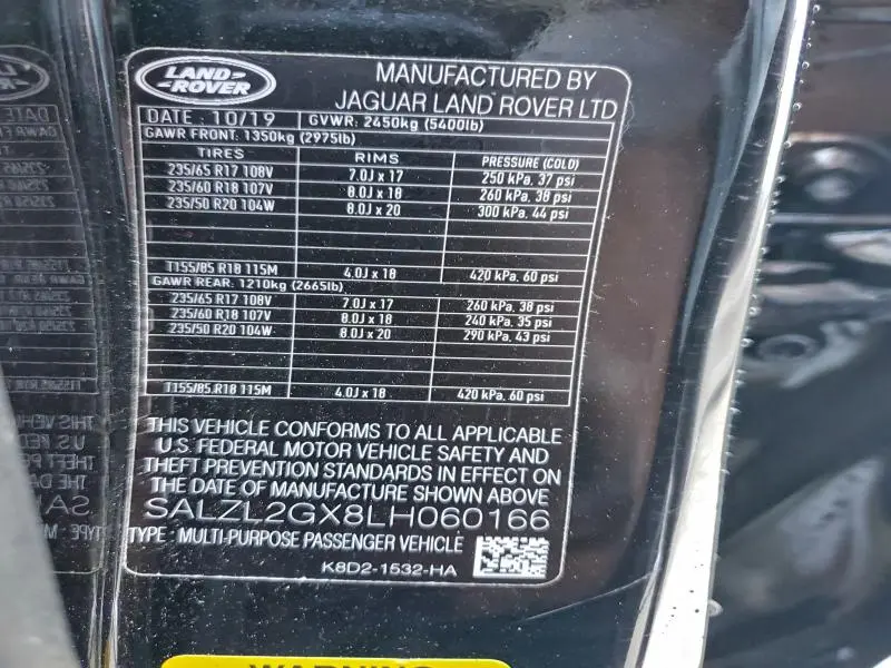 2020 LAND ROVER RANGE ROVER EVOQUE SE  