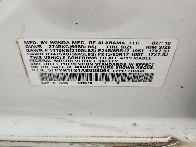 2010 HONDA RIDGELINE RT  