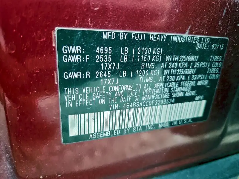 2015 SUBARU OUTBACK 2.5I PREMIUM  