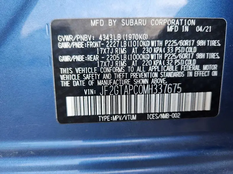 2021 SUBARU CROSSTREK PREMIUM  