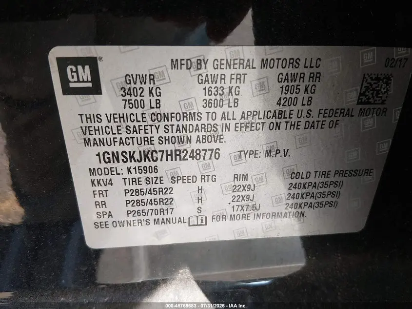 2017 CHEVROLET SUBURBAN PREMIER