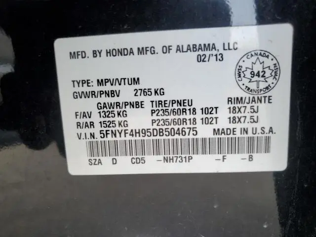 2013 HONDA PILOT TOURING  