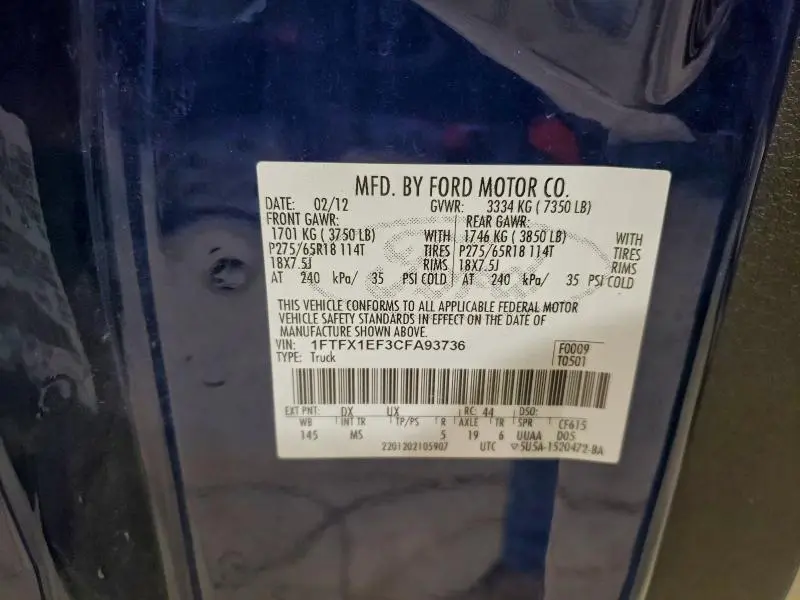 2012 FORD F150 SUPER CAB  