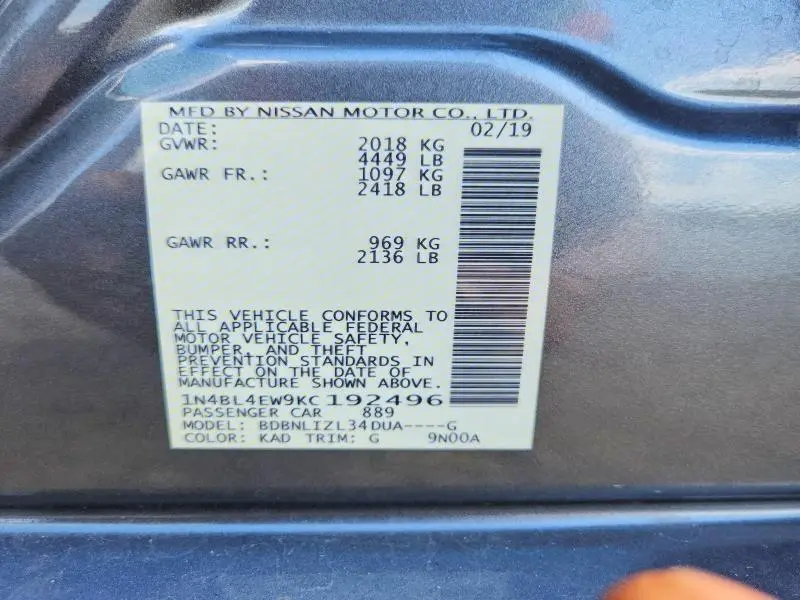 2019 NISSAN ALTIMA SL  