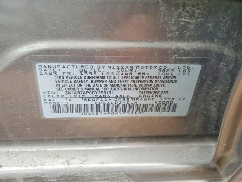 2016 NISSAN SENTRA SV  