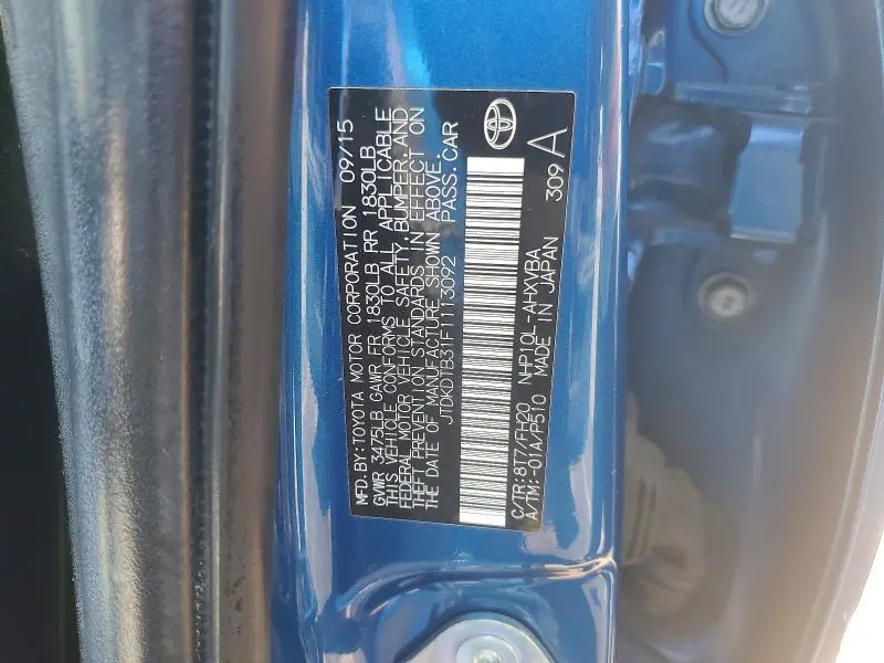 2015 TOYOTA PRIUS C ONE  