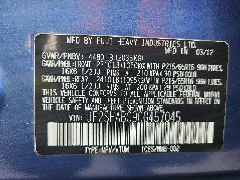 2012 SUBARU FORESTER 2.5X  