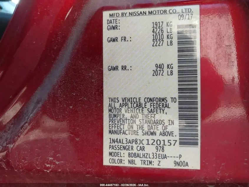 2018 NISSAN ALTIMA 2.5 SR