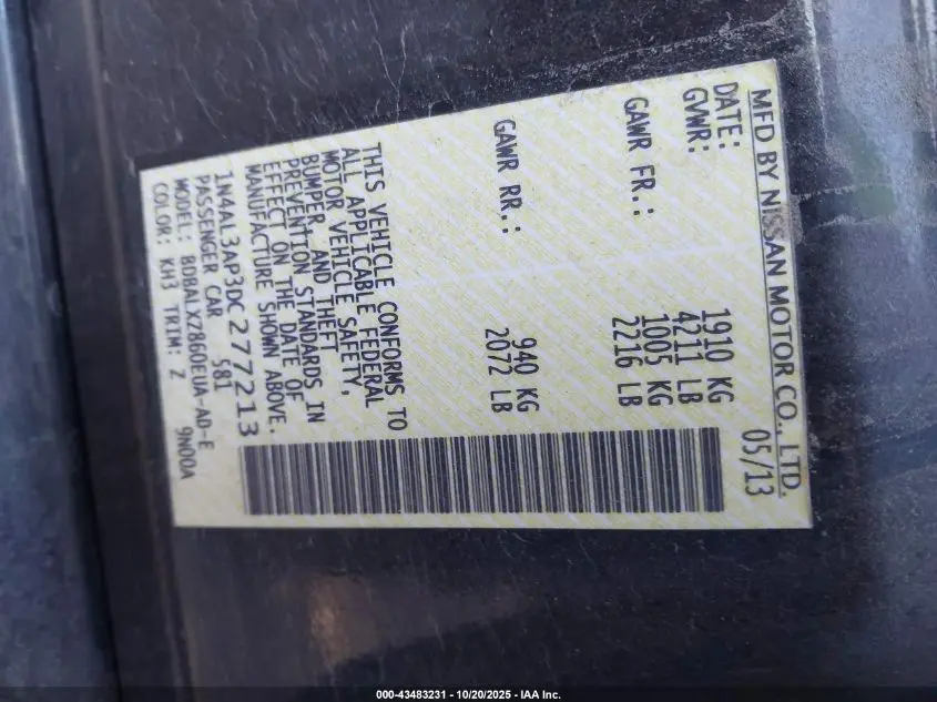 2013 NISSAN ALTIMA 2.5 SL