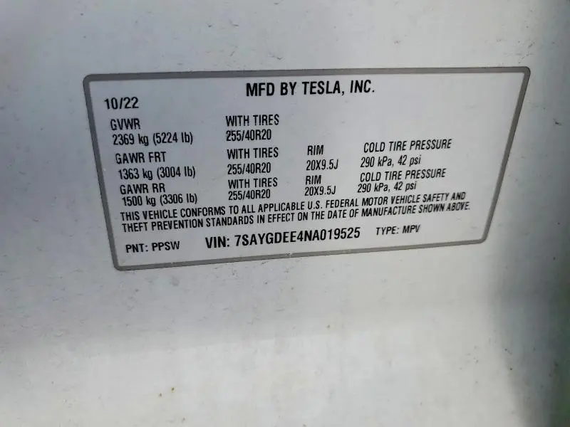 2022 TESLA MODEL Y   