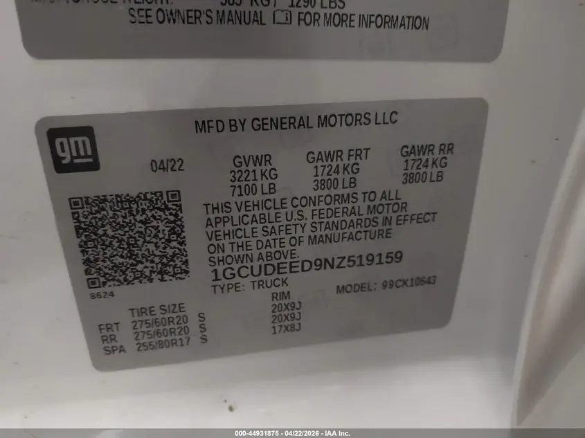2022 CHEVROLET SILVERADO 1500 4WD  SHORT BED RST
