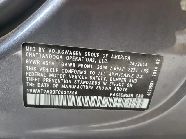 2015 VOLKSWAGEN PASSAT S  