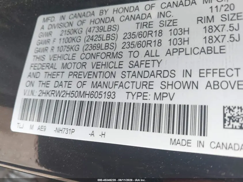 2021 HONDA CR-V AWD EX