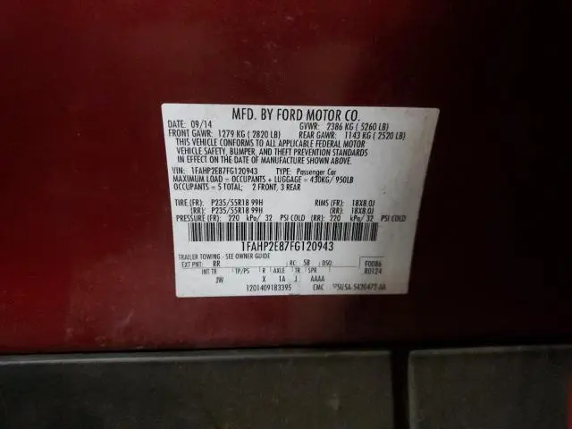 2015 FORD TAURUS SEL  