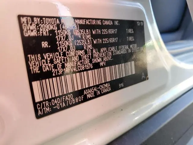 2020 TOYOTA RAV4 XLE  