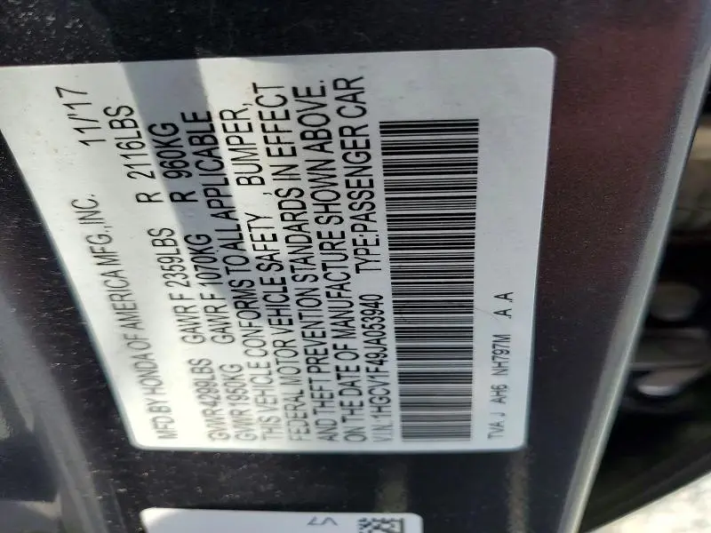 2018 HONDA ACCORD EX  
