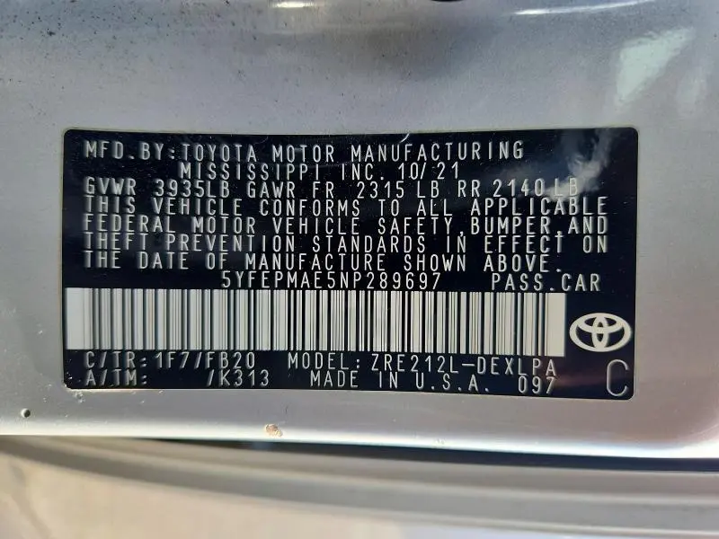 2022 TOYOTA COROLLA LE  