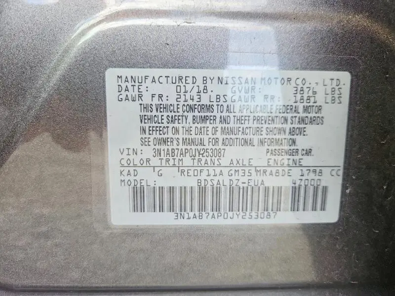 2018 NISSAN SENTRA SV  