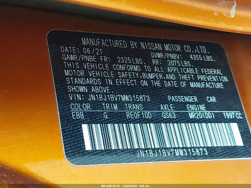 2021 NISSAN ROGUE SPORT SV FWD XTRONIC CVT