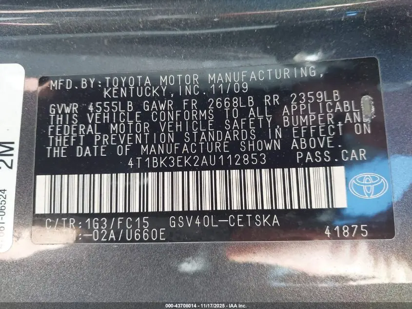 2010 TOYOTA CAMRY SE V6