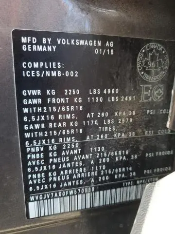 2015 VOLKSWAGEN TIGUAN S  