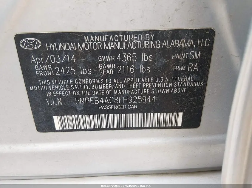 2014 HYUNDAI SONATA GLS