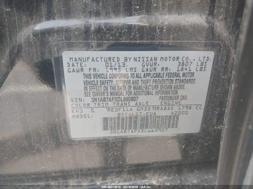 2013 NISSAN SENTRA SL