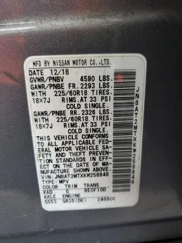2019 NISSAN ROGUE S  