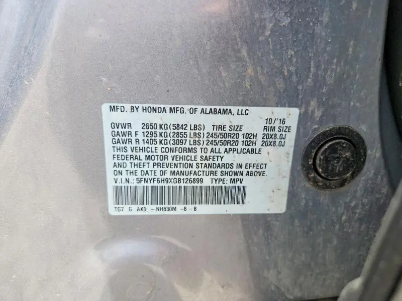 2016 HONDA PILOT TOURING  
