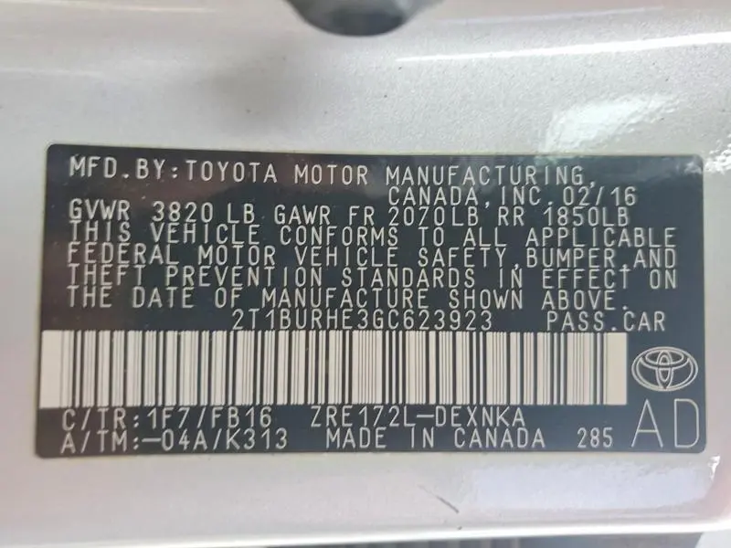 2016 TOYOTA COROLLA LE  