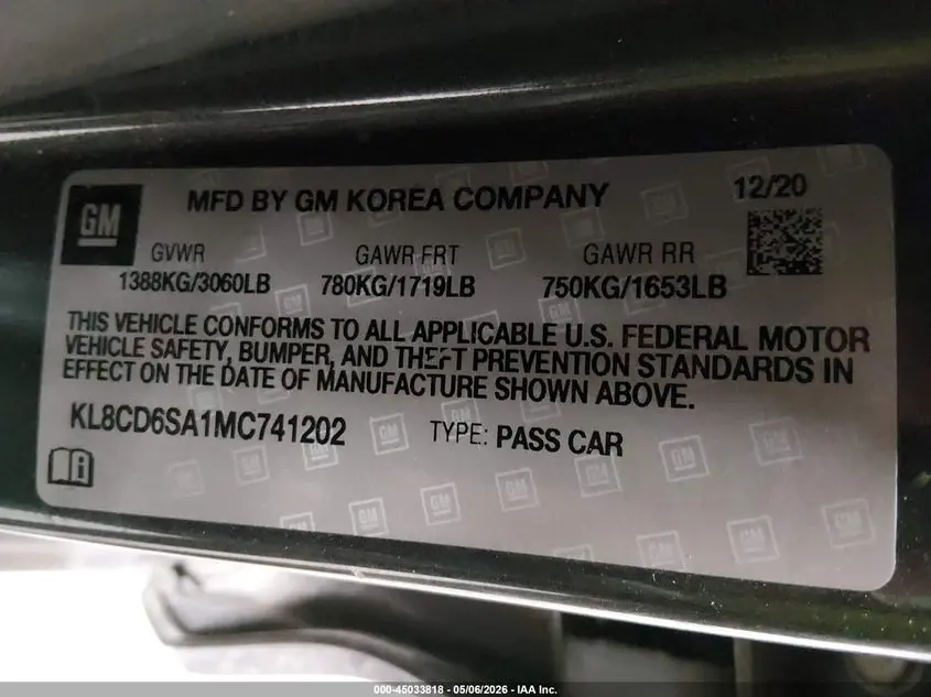 2021 CHEVROLET SPARK FWD 1LT AUTOMATIC