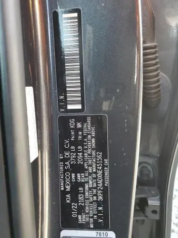 2022 KIA FORTE FE  