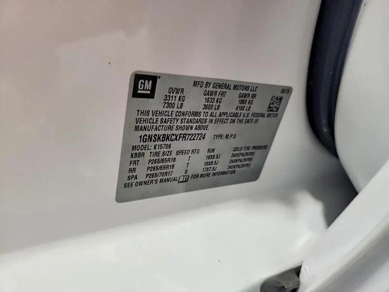 2015 CHEVROLET TAHOE K1500 LT  